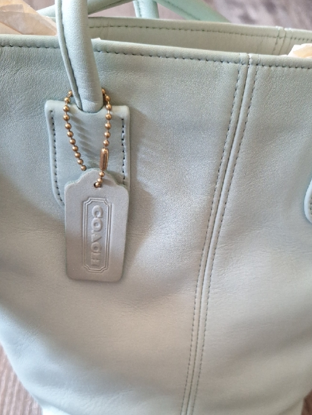 Coach Soft Leather Tote Bag in Light Mint Vintage Style 7304 & 1992 Info Booklet - Picture 2 of 9